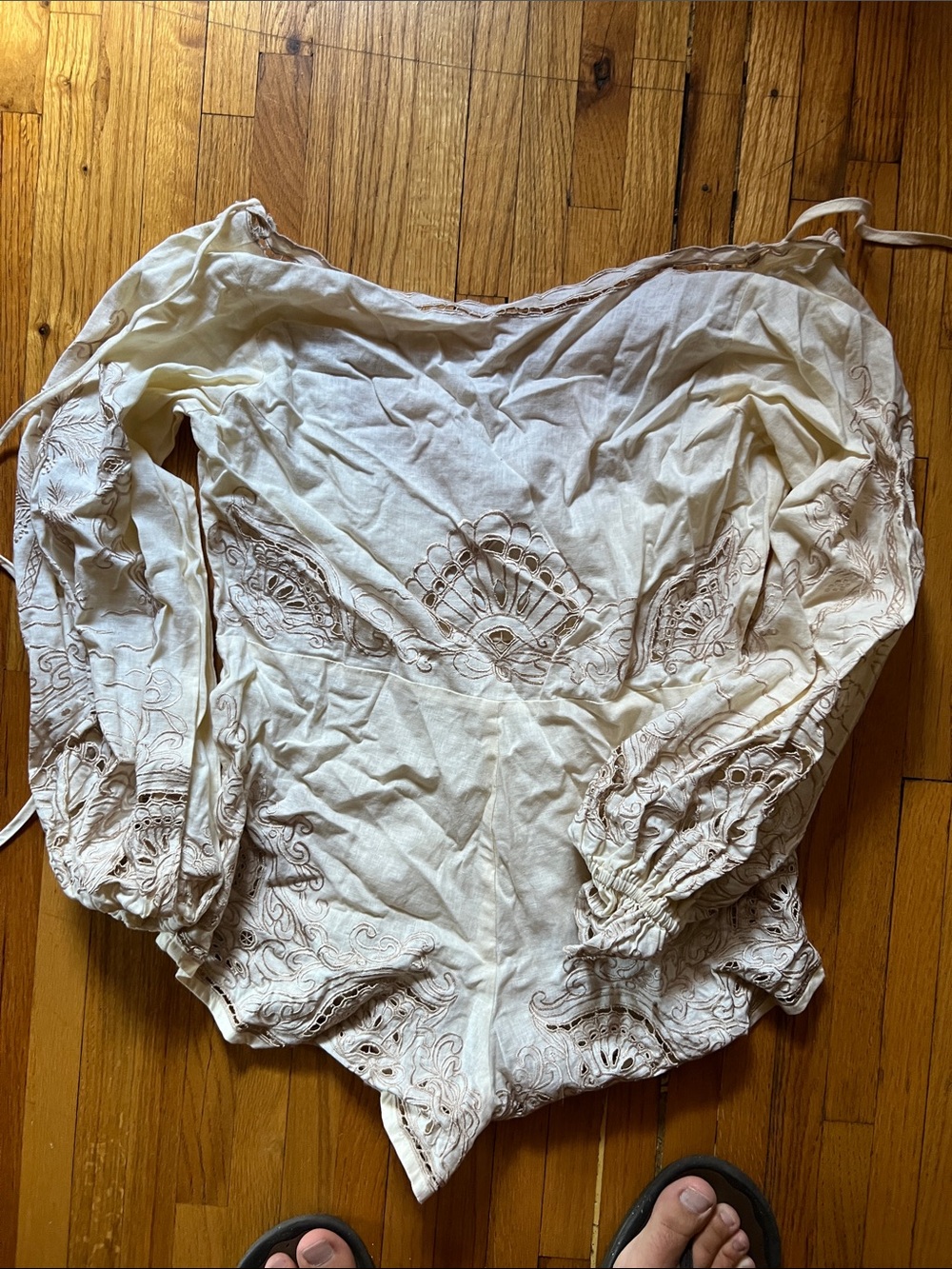 Free People Cream Embroidered Long-Sleeve Bodysuit Size S